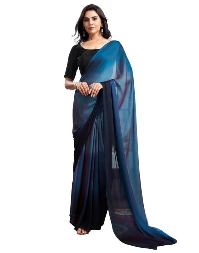SIRIL Women's Chiffon Dual Shade Ready to Wear One Minute Pre Pleated Saree With Unstitched Blouse Piece