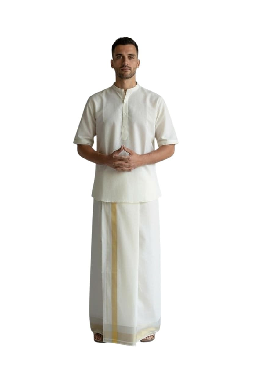 ALLUVY Kuthampully Men's Kerala Kasavu Dhothi Cotton | Golden Kerala Kasavu Mundu | Plain Cotton Dhoti For Men | Traditional South Indian Kasavu Mundu | EKM-603 | Pack -1