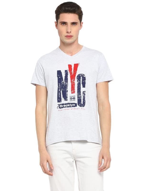 AMERICAN CREW Printed V Neck T-Shirt for Men