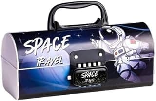SAJANI Plastic Multi-Functional Pencil Box With Double Password Lock, Stationary Organizer Case, Suitcase Style Pencil Case For Boys & Girls (Pack Of 1, Space Travel, blue)