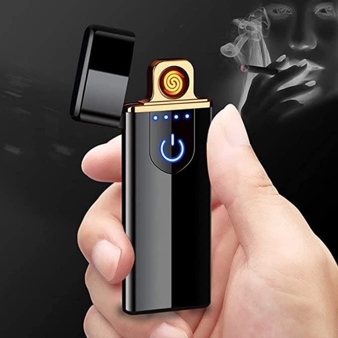Metal LYXMAD Electric Lighter, Rechargeable Battery Lighter Touch Ignition USB Charging Lighter, Windproof Plasma Lighter for Candle, Cigarette Power Indicator Flameless Boyfriends Gifts(Black)