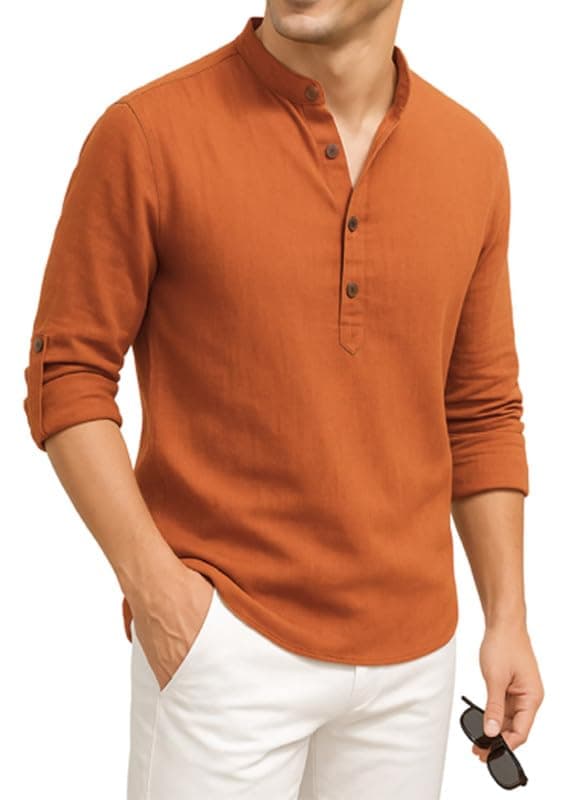 DEELMO Men's Cotton Blend Solid Regular Fit Full Sleeve Short Kurta | Men's Trendy Short Kurta