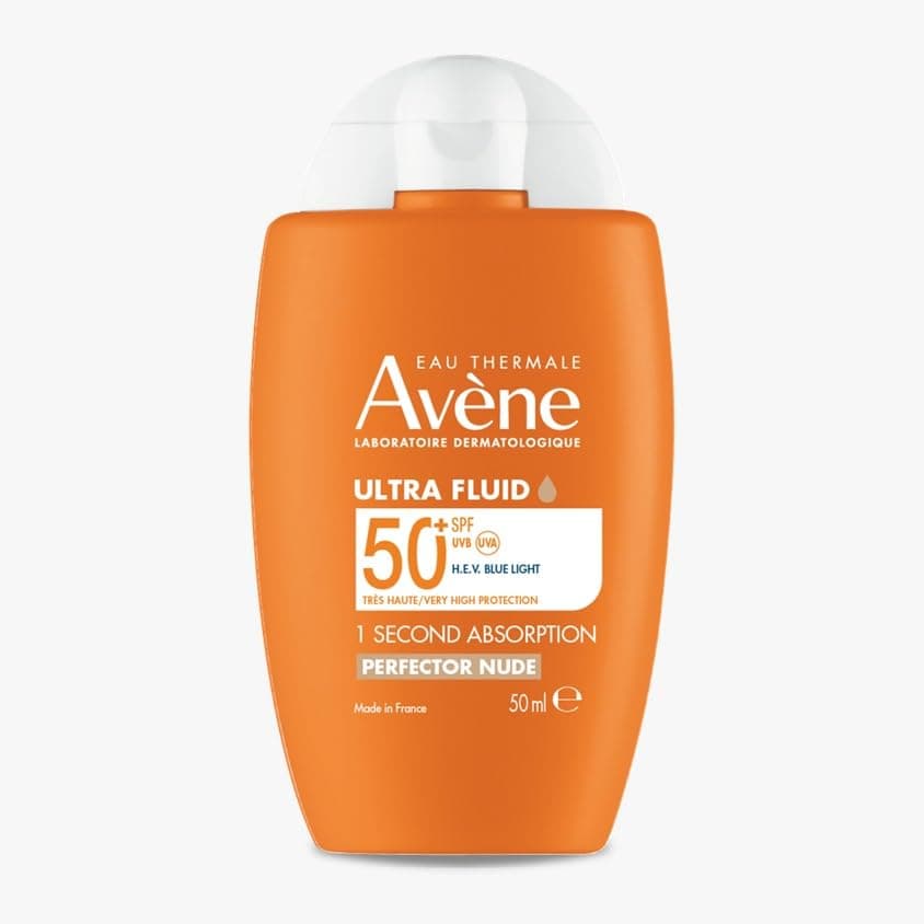 Avene Ultra Fluid SPF 50+ Perfector Tinted Sunscreen 50 ml | Evens Skin Tone | 1 Sec Absorption | Non-Greasy | UVA UVB Blue Light Protection | Sensitive Skin