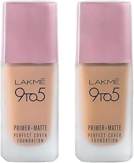 LAKMÉ 9 To 5 Primer + Matte Perfect Cover Liquid Full Coverage Foundation For All Skin Types & 9To5 Primer + Matte Perfect Cover Full Coverage Foundation For All Skin Types, Pack Of 1