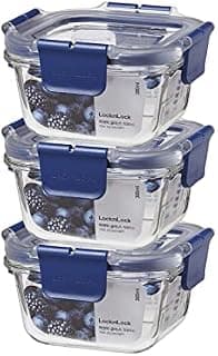 LocknLock Airtight Glass Containers With Lid (Set of 3)| Transparent Glass Food Container Kitchen Gift Set | Microwave & Freezer Safe| Leak Proof Food Storage Containers - LBG205 (300ml x 3 units)