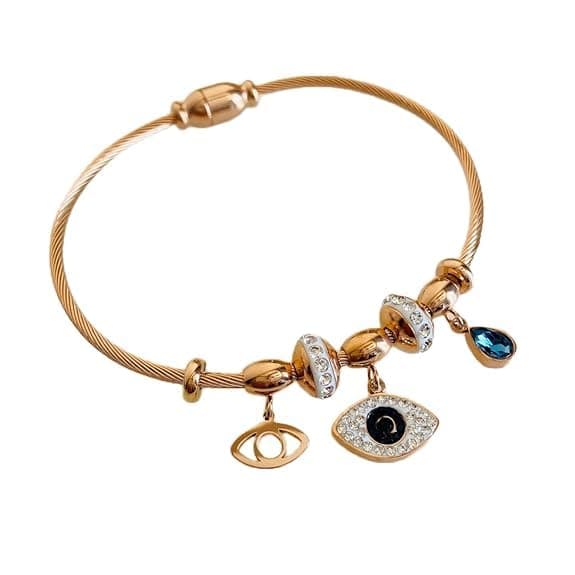 MEENAZ evil eye bracelet for woman Evil Eye Bangles for women Anti Tarnish Stylish Adjustable Bracelet for girls Rose gold Kada for Women Accessories Jewellery Women Girls friendship crystal -733