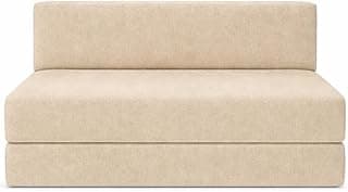 Foldable One Seater Sofa Bed 3 x 6 Ft Jute Fabric Washable Cover Convertible Sofa Bed for Home & Office, Guest Room (Finish Color - Beige - Pre-Assembled)
