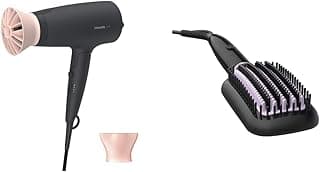 PHILIPS Professional Hair Dryer BHD356/10 2100 Watts Thermoprotect, 6 Heat & Speed Settings, Black & Philips Heated Hair Straightening Brush BHH880/10, Black