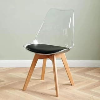 Modern Dining Chair, Clear Acrylic Back with Leather Black Cushion, Natural Wood Legs, Scandinavian Style TRANSPRANT TOP Black SEAT Wooden Legs (1)