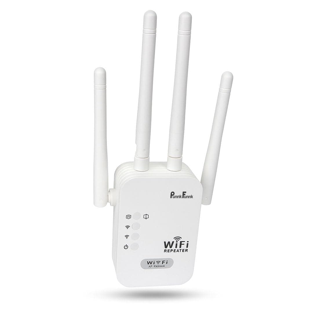 PunnkFunnk WiFi Repeater 300Mbps | 2.4GHz Wireless Extender for Home | Up to 10 Devices, 10m Coverage | Dual LAN Ports, Router & AP Mode, 4 Antenna