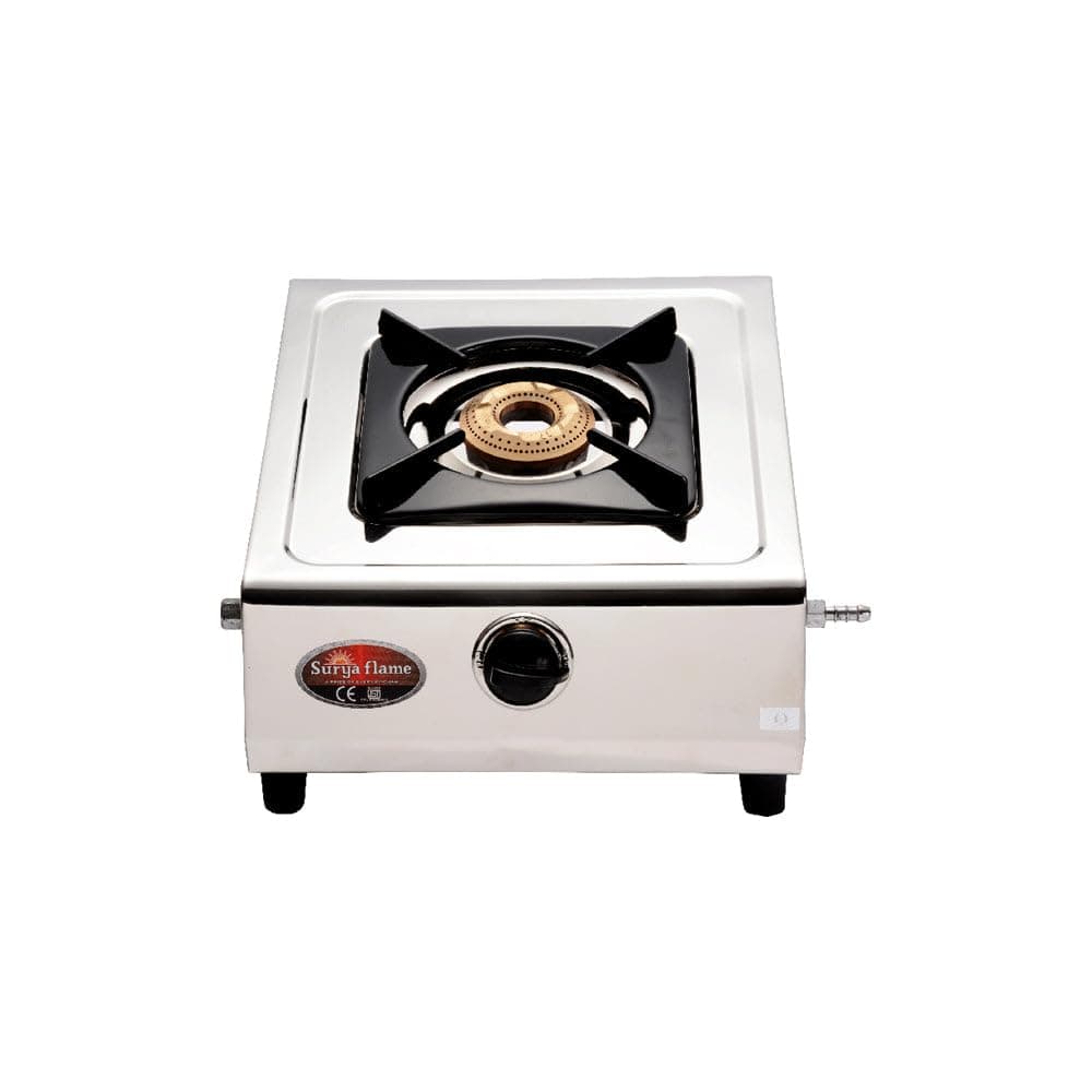 Surya Flame Single Gas Stove LPG 1 Burner Chulha Panther Stainless Steel Manual Stove, ISI & BIS Certified 2 Years Doorstep Warranty
