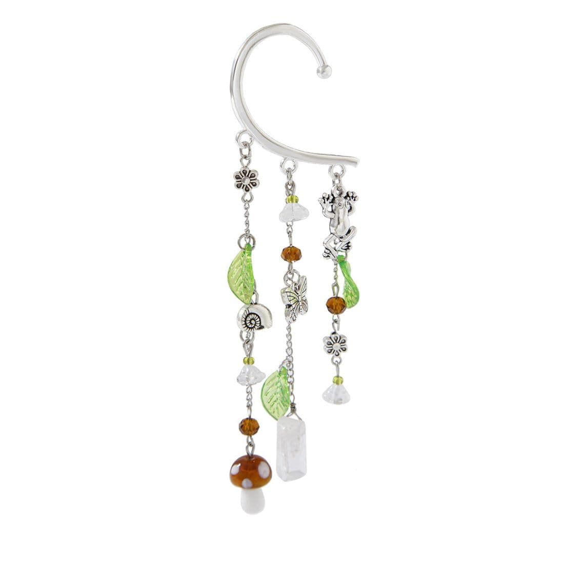 Aaishwarya Silver Plated Anti-Tarnish Boho Mushroom Tassel Clip-On Cuff Earring (Single) for Women & Girls | No Piercing Ear Cuff Jewelry | Quirky Statement Gift Accessory