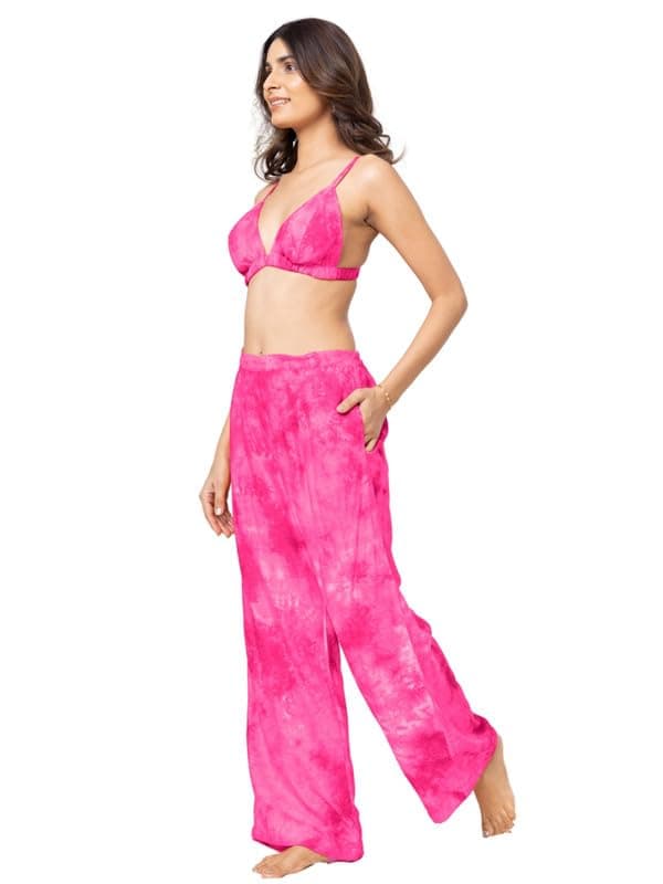 EROTISSCH Women Viscose Rayon Tie and Dye Top & Pant Beachwear Co-Ord Set