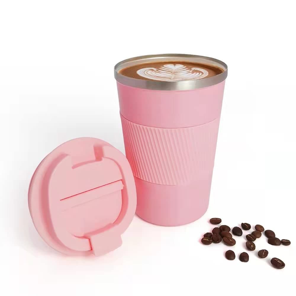 Wosta Travel Mug, Insulated Coffee Cup with Leakproof Lid,Vacuum Insulation Stainless Steel Reusable for Hot Cold Coffee, Water and Tea, Mug with Non-Slip Protective Cover. (Pink 510 Ml)