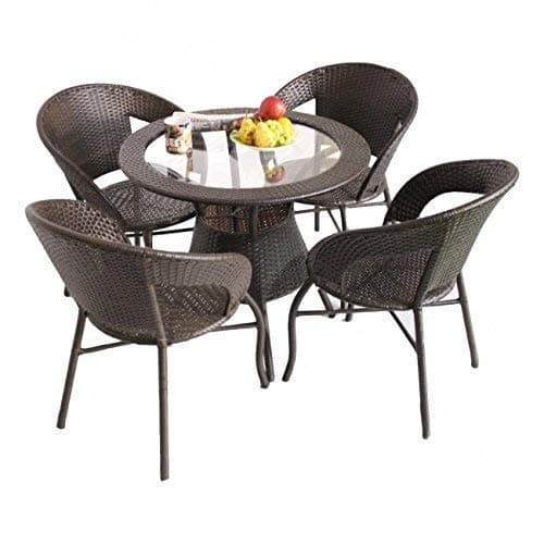 DEVOKO 5 Pieces Outdoor Patio Balcony Bistro Set with Hdpe Rattan Wicker Chairs and Table for Outdoor Garden Furniture Set, Dark Brown, 61 cm , 58.4 cm , 76.2 cm
