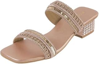 Mochi Women Block Heel Sequin Strap Fashion Slip-on Sandal
