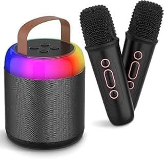 VELOMAX Karaoke Mic with Speaker for Kids, 360° Surround Sound with Ambiance Light, Wireless Mic with 5 Sound Effects, Mike for Singing with Mini Speaker, Birthday Gifts Toys (2 Microphones)