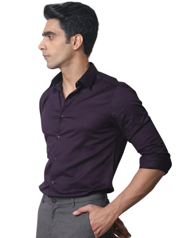 SUBTRACT Men's Slim Fit Solid Spread Collar Cotton Satin Evening Shirt | Stylish Men's Wear Shirt for Office or Party