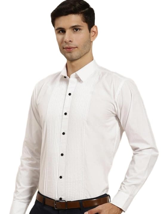 Hancock Men White Solid Plus Size Opaque Tuxedo Shirt