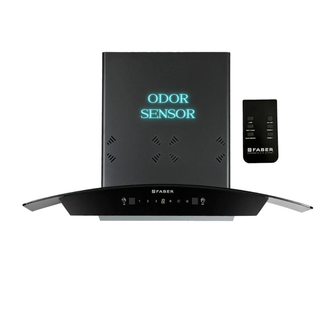 Faber Fully Automatic Autoclean Smart Chimney 75cm|Odour Sensor|Go Hands Free|Remote Control|1350 m3/hr Filterless|12 Yr on Motor, 2 Yr Comprehensive Warranty by Faber|Hood Stella 3D IN HC SC FL BK 75