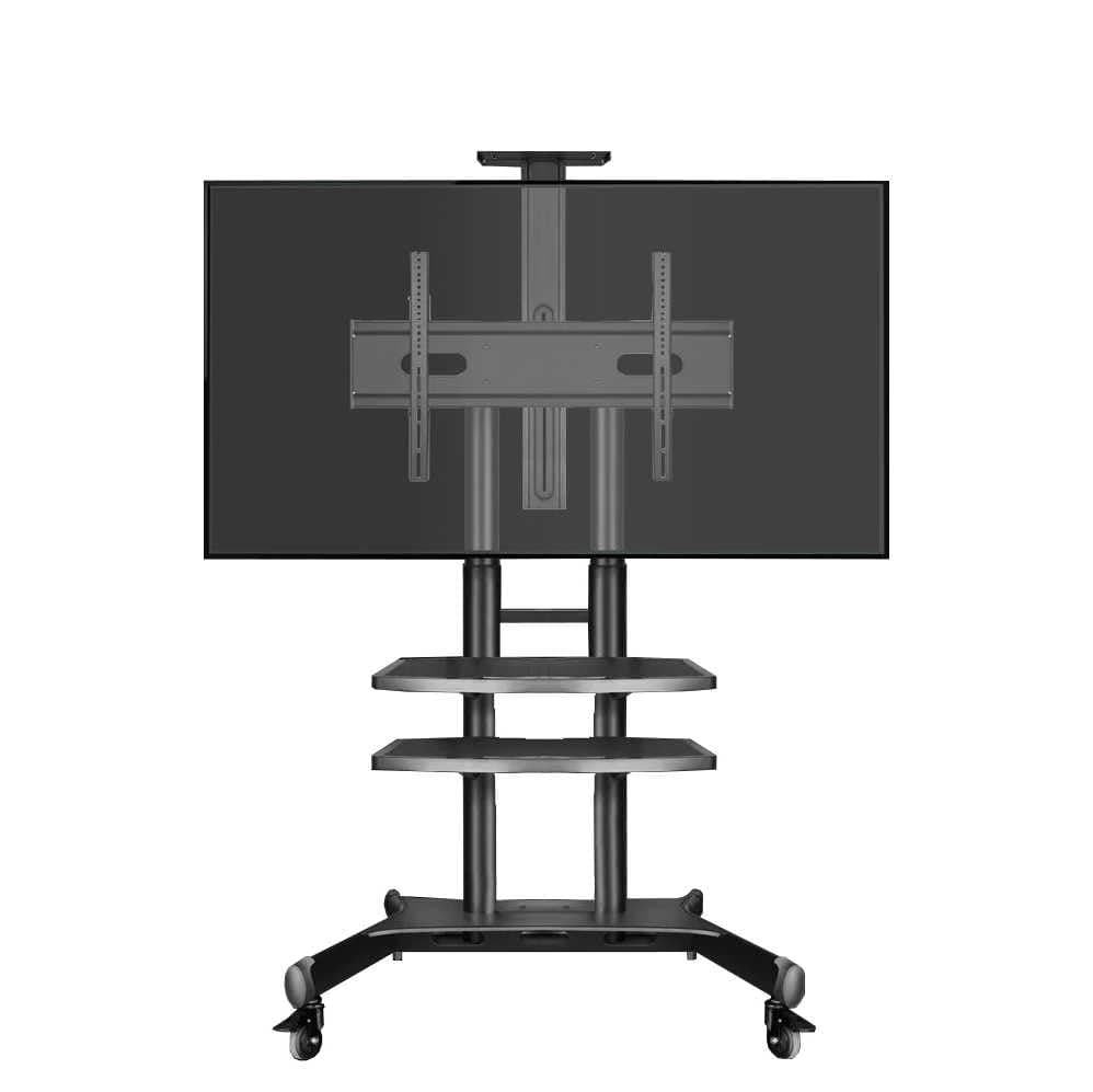 BIG VUE Rolling/Mobile TV Cart with Wheels for 32-75 Inch LCD LED 4K Flat Screen TVs, TV Floor Stand with Shelf Holds Up to 100 lbs | Adjustable Height Trolley Max VESA 600 x 400 mm