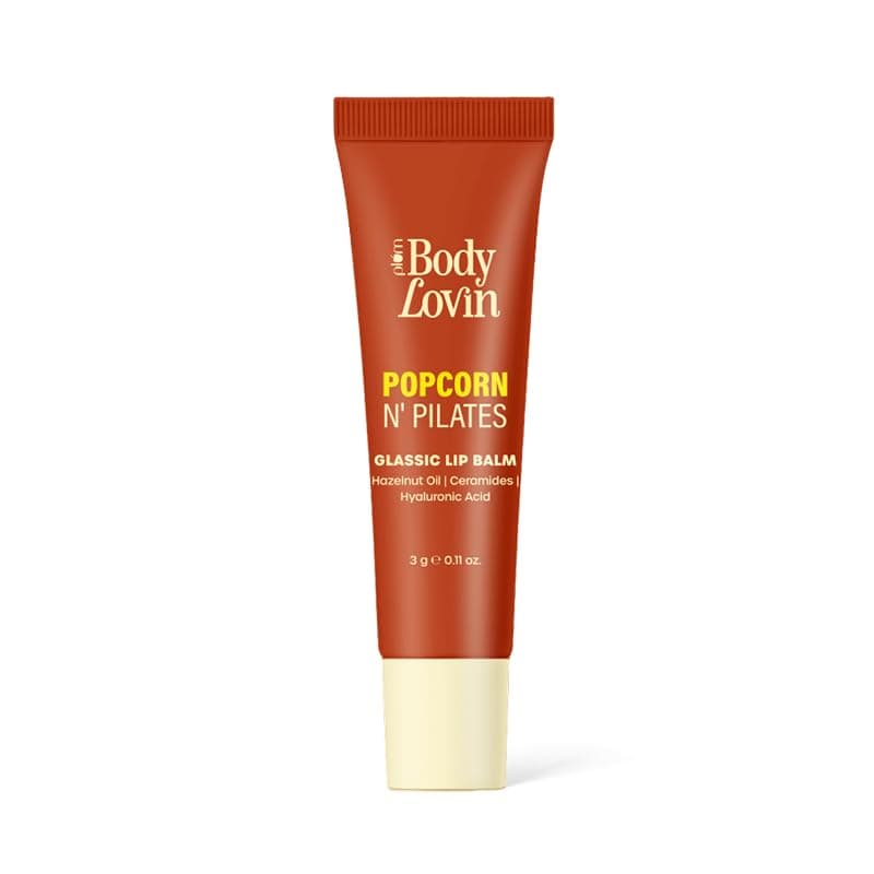 Plum BodyLovin’ Popcorn N' Pilates Glassic Lip Balm | Caramel Brown Gloss Tint | Hydrating Lip Balm with Hazelnut Oil, Ceramides & Hyaluronic Acid | Moisturizes Dry & Chapped Lips | 3g