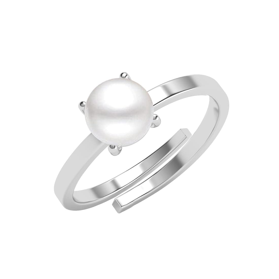 Clara 925 Silver Fiora Real Pearl Finger Ring Size Adjustable for Women | Gift for Women and Girls | Platinum Plated | Minimal Daily Wear