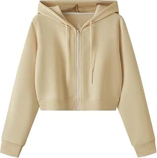 PDKFASHIONS PDKFASHIONSCasual Wear Solid Long Sleeve Drawstring Full Zip Hooded Jacket Crop Sweatshirt for Women's