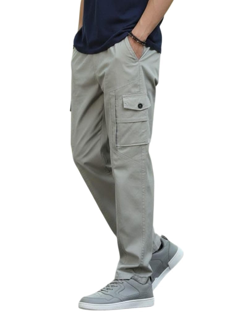 THE FEBZA Men's Cotton Cargo Pants | Stylish Casual Trousers for Men | Relaxed Fit Multi Pocket Cargo Trousers | Drawstring Waist Pant | Comfortable Lower for Men