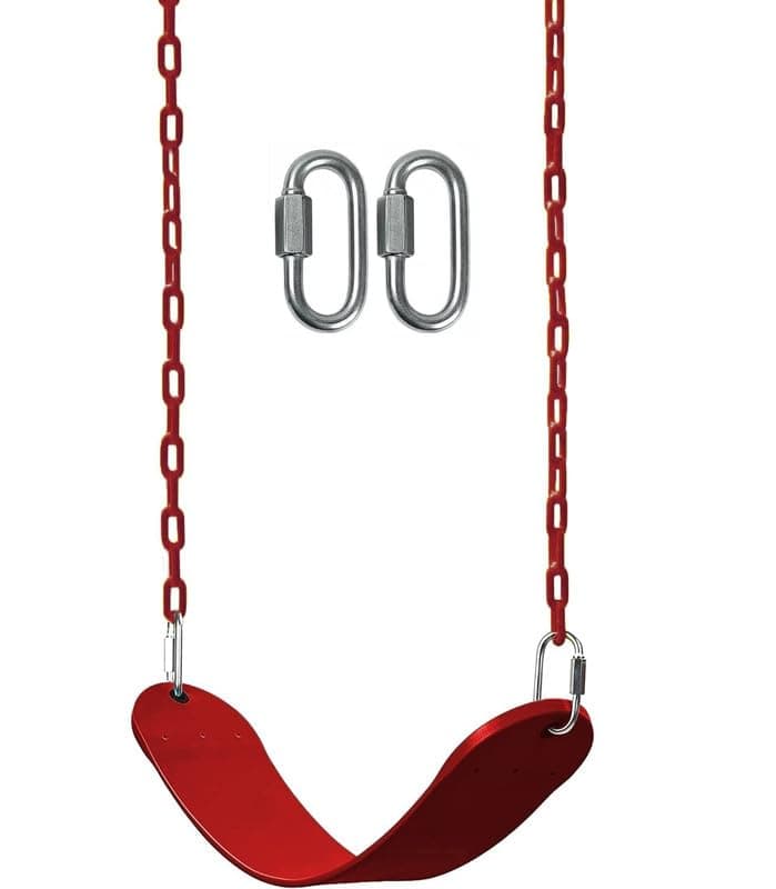 CHARMING TREASURES Flexible Swing Seat Set for Kids/Adults Outdoor Park Garden Tree Backyard with Meter Plastic Coated Chain, Weight Support Upto 150kg, (2 Meter, Red)