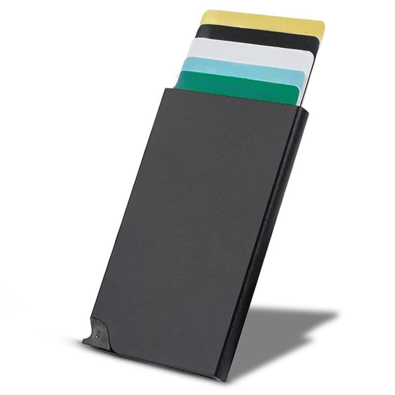 VOGARD Slim RFID Card Holder for Men & Women | Metal Minimalist Wallet | Holds Up to 8 Cards | Lightweight Secure Card Case (Black)