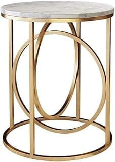 Round Side Table, offee Table Small Sofa end Table,Golden Metal Legs for Home Decor Living Room, Hotel, Farm House & Offcie (Golden & White)