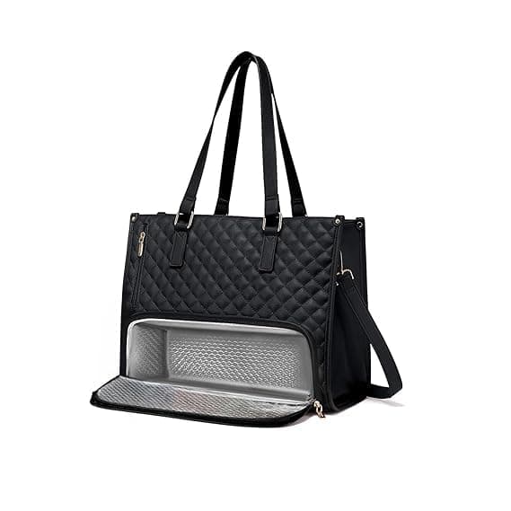 Bayne Large Size Work Bag with Lunch Compartment – Laptop Tote Bag with Lunch Box Section, Office Bag with Insulated Lunch Storage – Stylish Quilted Shoulder Bag for Women. 13 inch Laptops