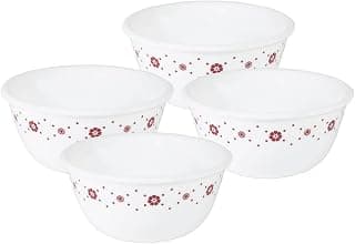 CORELLE Glass Vegetable Bowl Livingware Crown 177 ml Katori Pack of 4 (Pack of 4, White)