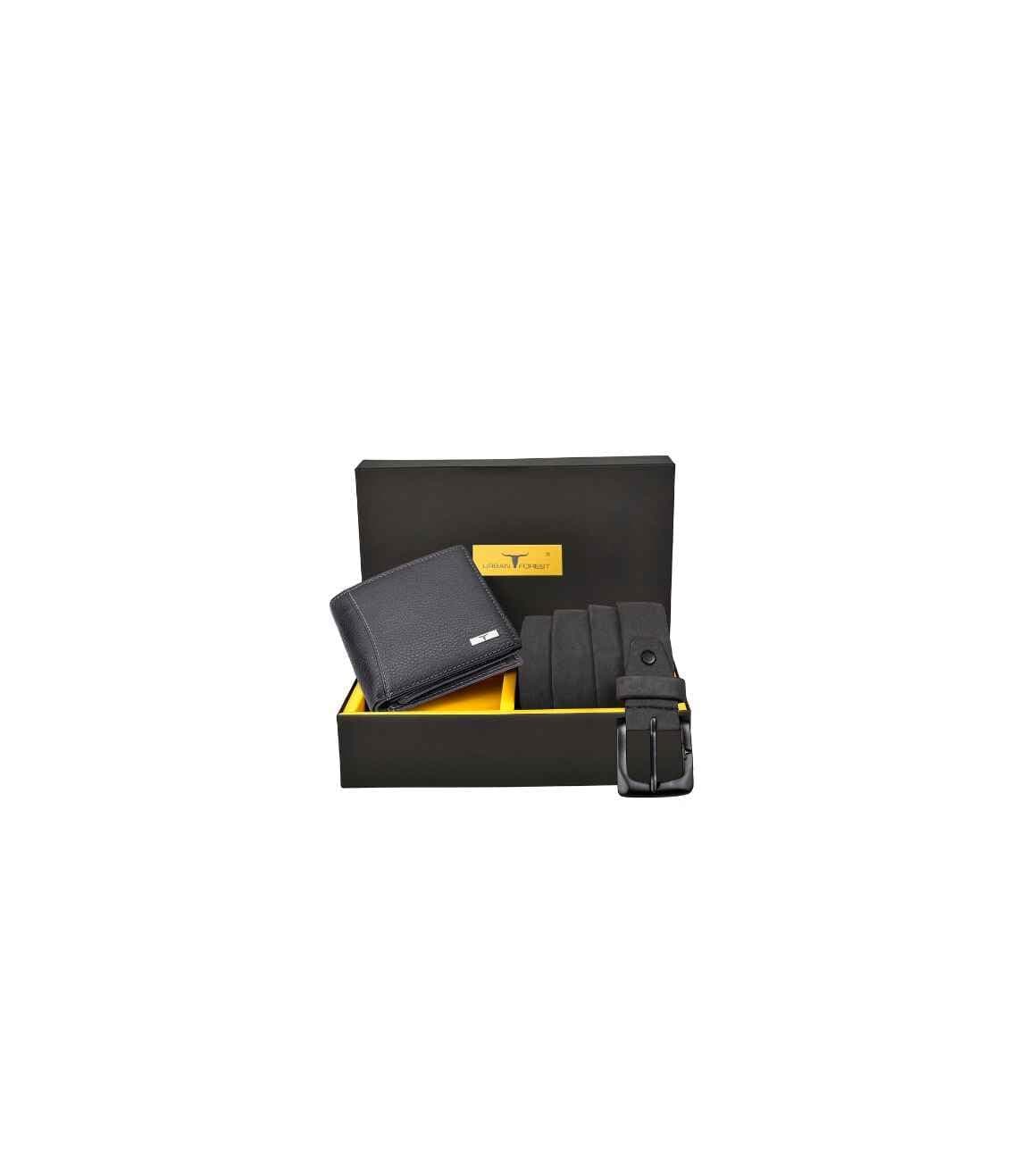 URBAN FOREST Brian Grey Leather Wallet & Grey Casual Belt Combo Gift Set for Men