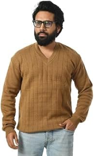 MANRA Men V- Neck Self Design Check Full Sleeve Woolen Winter Pullover Sweater (Men OSWAL SELF Check Sweater)