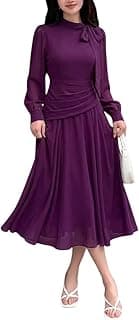 SMOWKLY Women Elegant Midi Dress | Long Sleeve Fit & Flare Dress Western Dress for Women | Office, Evening, Casual & Occasion Wear