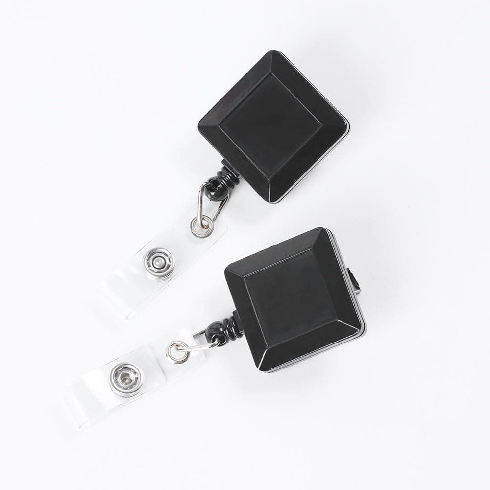 AccuPrints Pack of 2 Oval Round Reel ID Card Holder, ID Badge Retractable Clip Badge Card Holders for Office Employees (Square Black)