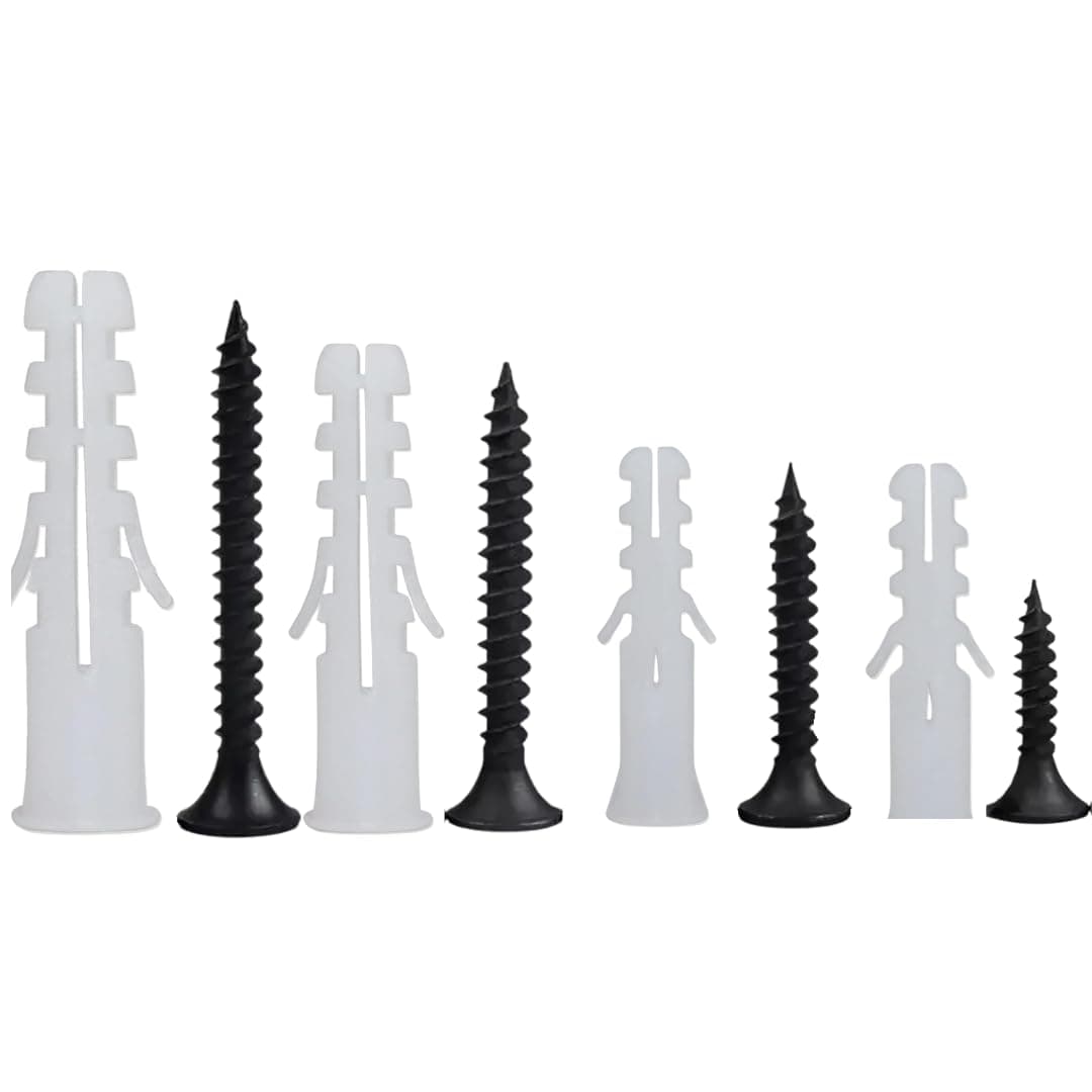 Hi-Plasst 500pc Combo Set of Screw and Wall Plug Combo Set – 25mm (100 pcs), 32mm (75 pcs), 38mm (50 pc), 50mm (25 pc) Screws with Matching Wall Plugs – for Wall Mounting, DIY, Repairs & Home Use