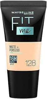 Maybelline New York Liquid Foundation, Matte & Poreless, Full Coverage Blendable Normal to Oily Skin, Fit Me, 128 Warm Nude, 18 ml