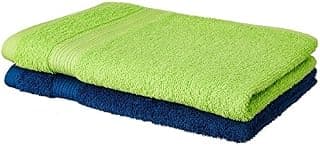 Amazon Brand - Solimo 100% Cotton 2 Piece Hand Towel Set, 500 GSM (Iris Blue and Spring Green)