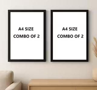 A4 Size Photo Frame Set of 2 | Black Wooden Picture Frames with Glass Front | 1.5 cm Thick Wall & Table Display