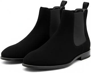 Men's Leather Chelsea Boots, Ankle Length Slip-On with Memory Foam Insole, Block Heel, Round Toe, Water Repellent, Formal Wear, Black