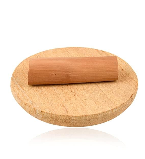 Mamta Handicrafts Natural Sandalwood Pata Board with Stick Rubbing Stone with Original White Chandan Stick for Tilak face Pooja Path Havan (MH-Sandalwood-1 Board & 1 Stick)