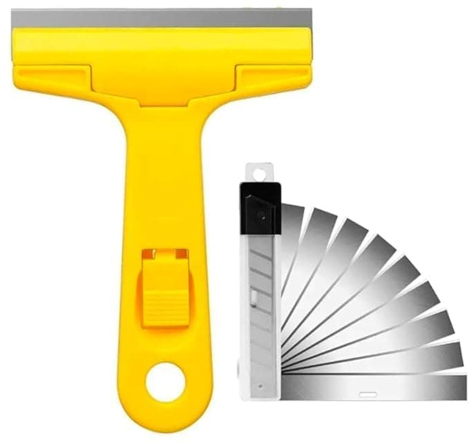 VAMISA Professional Tile & Glass Scraper Tool – Durable Cleaning Razor With 3 Extra Blades For Easy Debris Removal- Gum Cleaning, Stove Cleaner- Mirror Glass Window Cleaning Scraper (1 Pcs)