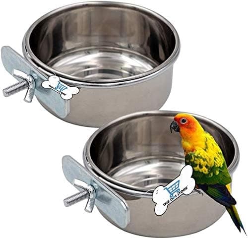 Stainless Steel Bird Cage Water Food Bowl - Hanging Dish Cups for Parrot Feeding (Pack of 2, 800 ML)