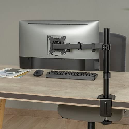 Jin Office Height Adjustable Monitor Stand Mount | Supports 13-32" Screens| 9KG Weight Capacity | Metal Black Powder Coated Single Monitors Arm Stand| Articulating Tilt and Swivel Display Desk Mount