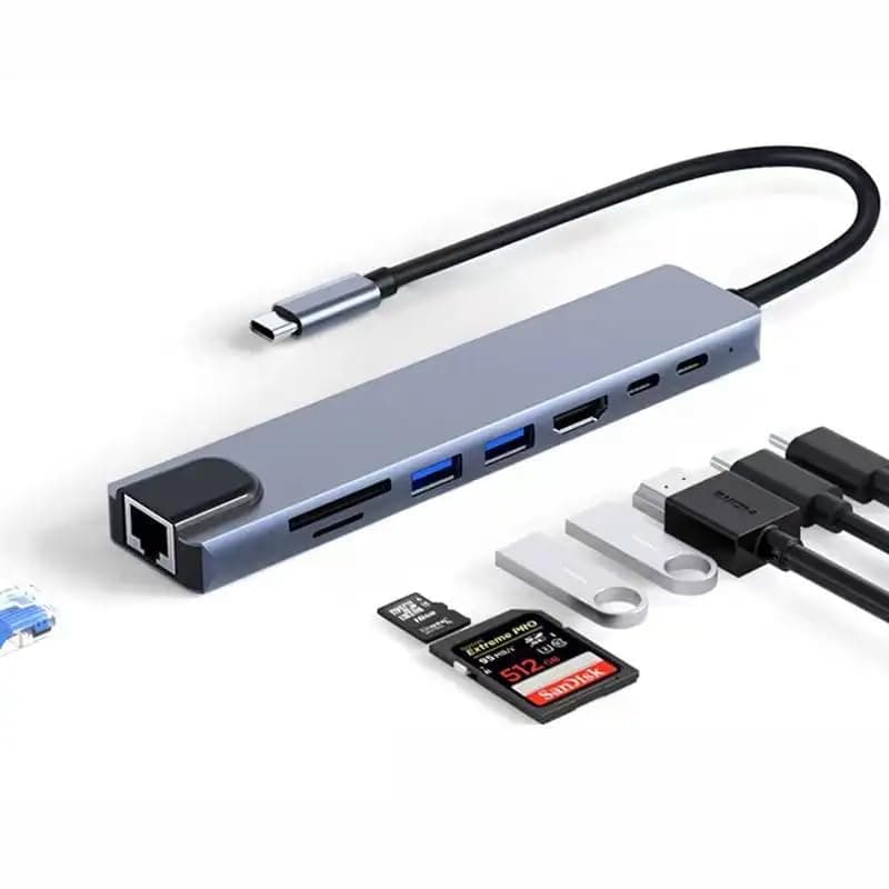 Technoview USB-C Hub Dock 8-in-1 HDCP Aluminium Type-C Adapter with 4K HDMI Port, Ethernet 100mbps Port, USB 3.0 Port, USB-C Power Delivery, TF/SD Card Reader, Mac & Windows USB-C Devices