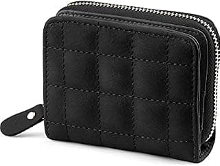 SYGA PU Leather Mini Zipper Wallet for Women, Black - Checked Pattern