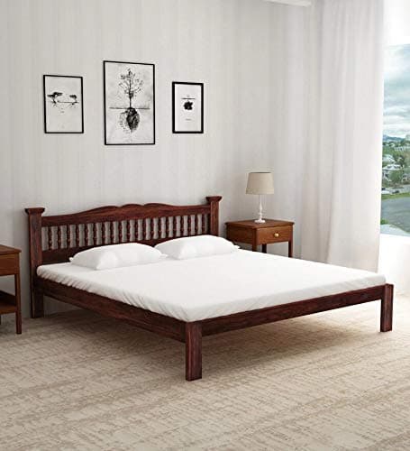 RJ ART Wooden King Size Bed Without Storage | Wooden Double Bed Cot Bed for Bedroom Furniture | Palang Double Bed for Hotels | Solid Sheesham Wood, Provincial Teak Finish, Mattress Size: 78 X 72 Inch